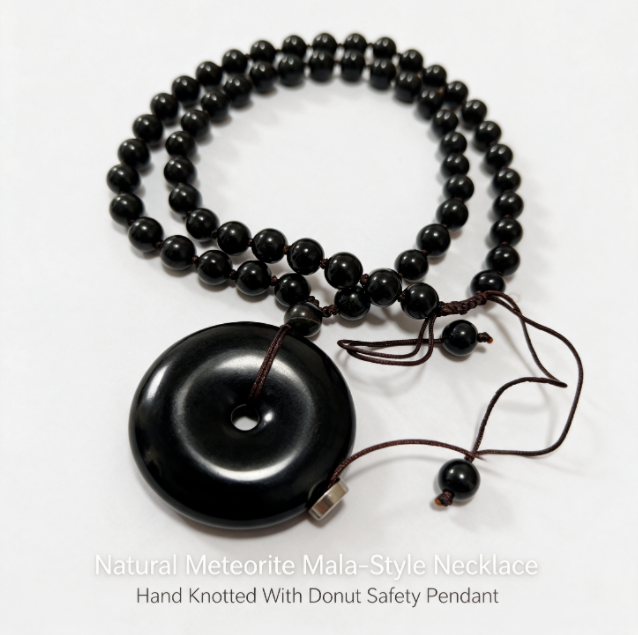 Polished Meteorite-Inspired Peace Buckle Necklace, Handcrafted Statement Jewelry, Unisex Pendant Necklace